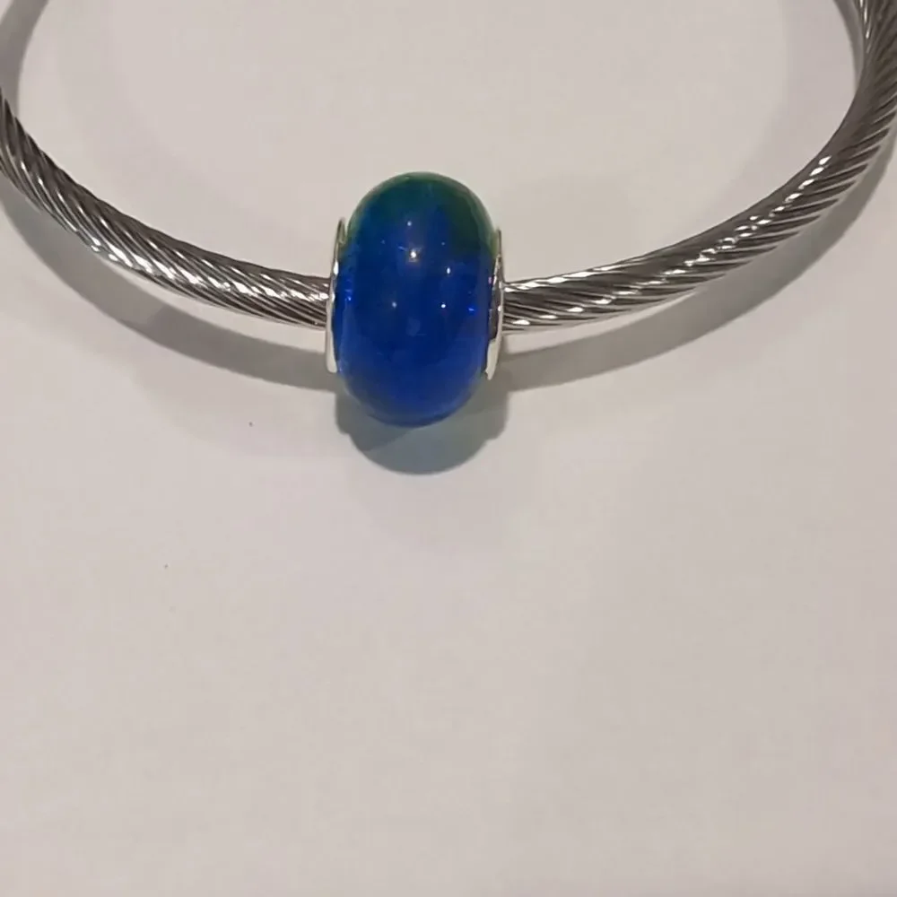 Silver Two Tone Green and Blue Charm for Pandora‎ Style Bracelet